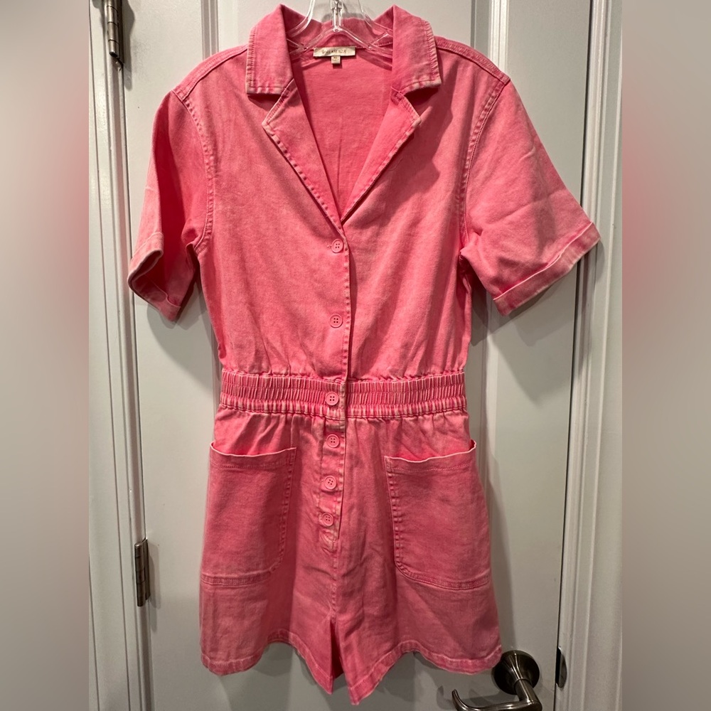 Skies Are Blue Pink Denim Romper, Size XS